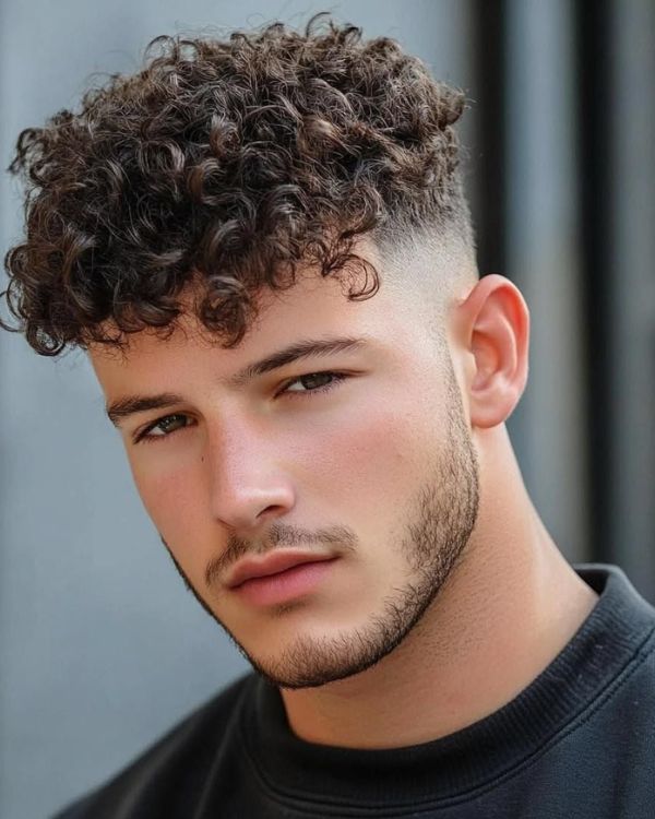 Loose, Flowing Parted Curls With Taper Fade
