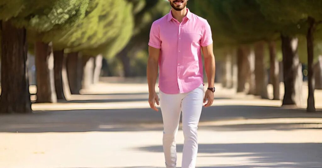 Pink Shirt With White Pants