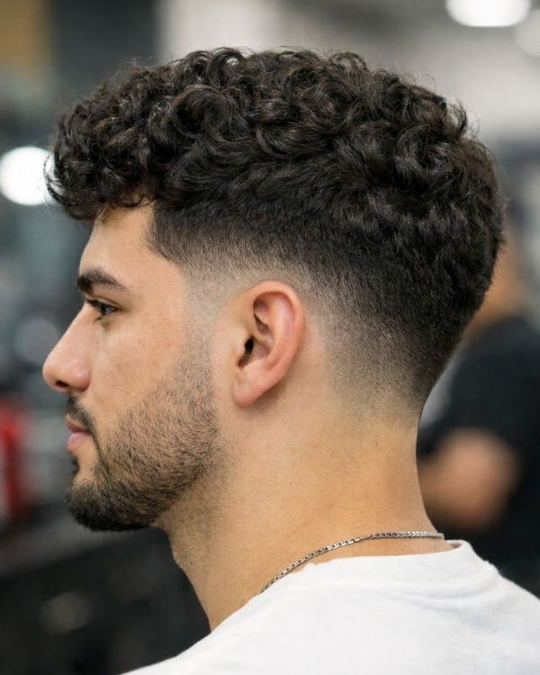 Thick Curly Taper Fade